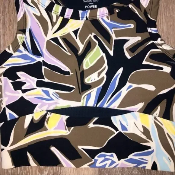 Sweaty Betty Power Frame Racerback Sports Bra in Green Paper Leaf Print XS NWT